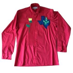 Vintage Needleworks, Etc red tuxedo shirt with map of Texas size medium